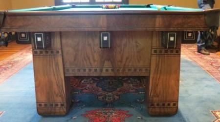End view of Alexandria billiard table after restoration