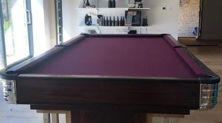 End view: Exposition billiards table, professionially restored