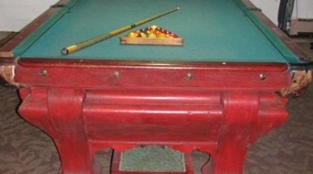 Antique F.X. Ganther billiards table, before restoration