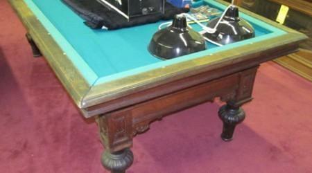 In need of restoration,  The G. Lambrechts antique pool table