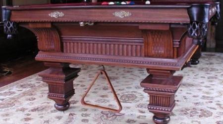 Antique, restored billiard table The Jewel (corner pocket view)