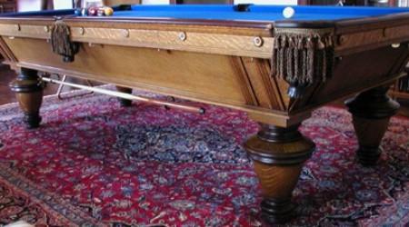 Antique Brunswick Narragansett billiards table, side view