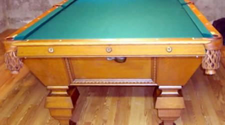 End view of The Universal, restored antique pool table