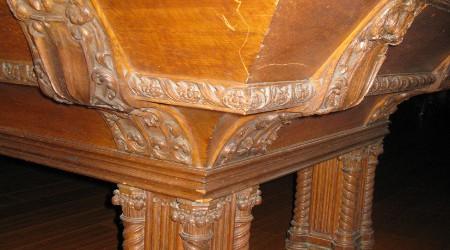 Before Restoration: Corner detail of antique Lockhart pool table