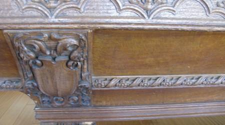 Before Restoration: Intricate carvings on Lockhart antique billiards table
