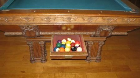 Before Restoration: Lockhart billiards table ball drawer