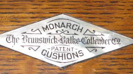 Before Restoration: Nameplate of Lockhart billiards table