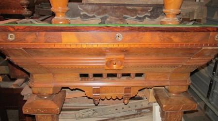 Before Restoration: Original Benedict Spoon Carved antique pool table