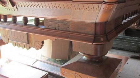 During Restoration: Corner of Benedict Spoon Carved billiards table