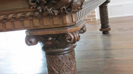 Intricate leg carving on European Gothic pool table