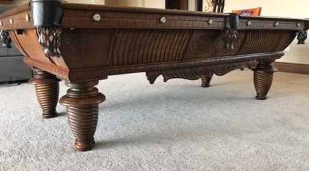 After restoration: B.A. Stevens #100 antique billiards table