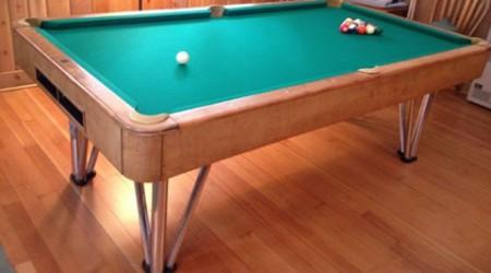 Rounded corners and metal legs, Champion Deco billiards