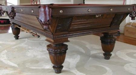 End view of a fully restored antique Sunburst Union League pool table