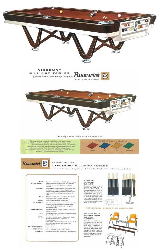 Orginal Brunswick Catalog Image/Page for Viscount Billiard Tables