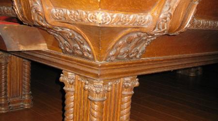 Before Restoration: Corner angle, antique Lockhart billiards table
