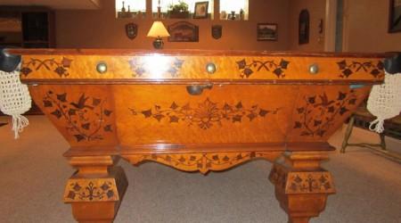 Restored W.H. Griffith Ivy pool table: End view