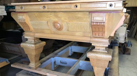Before Restoration: End view of J.E. Came Ash billiards table