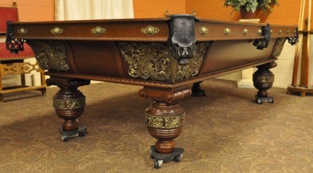 Angle view of Great Northern antique billiards table