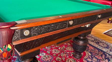Top and end of Benedict Embossed antique billiard table