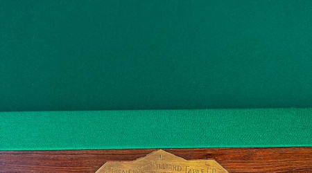 Placard of Benedict Embossed pool table from Billiard Restoration