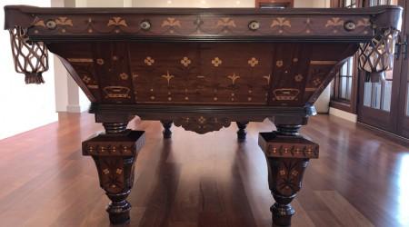 Professional restoration: antique Benedict Inlaid billiards table