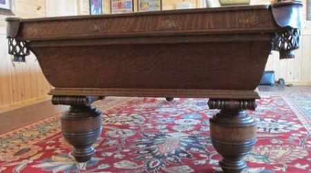 Cambridge antique billiards table with leather pockets