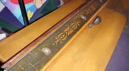 Before restoration, a Charles Schulenburg antique pool table