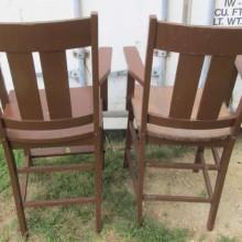 Back of antique Arts/Crafts observation chairs